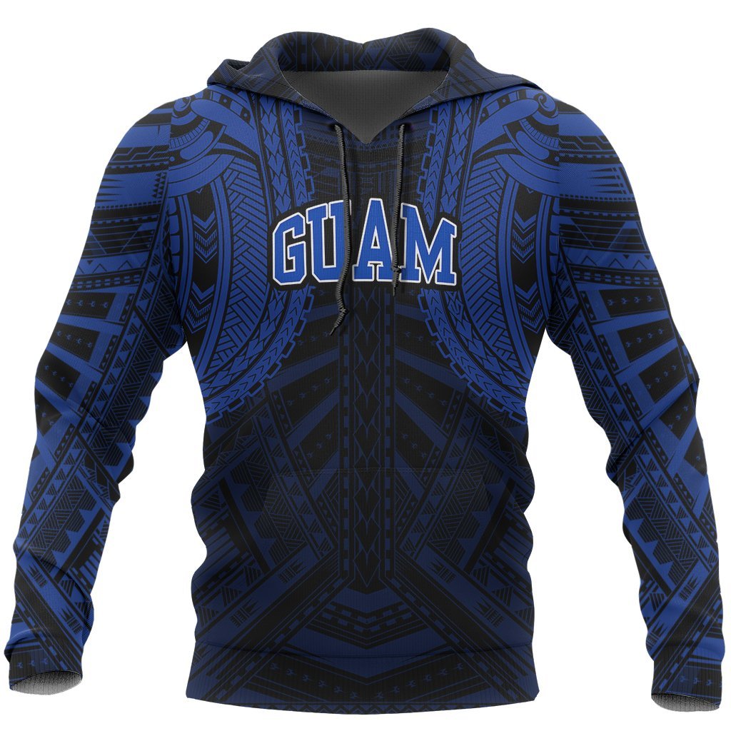 Guam Pullover Hoodie Guam Polynesian Tattoo Style Blue A6 Unisex Black - Polynesian Pride