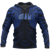 Guam Pullover Hoodie Guam Polynesian Tattoo Style Blue A6 Unisex Black - Polynesian Pride