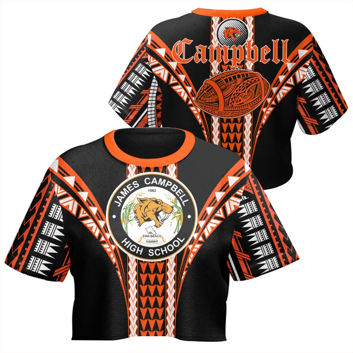 Hawaii - Campbell High Football Jersey Crop Top T - Shirt - AH Crop T-shirt Orange - Polynesian Pride