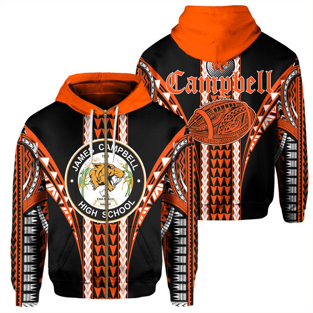 Hawaii Hoodie Campbell High Football Jersey Hoodie Zip Unisex Black - Polynesian Pride