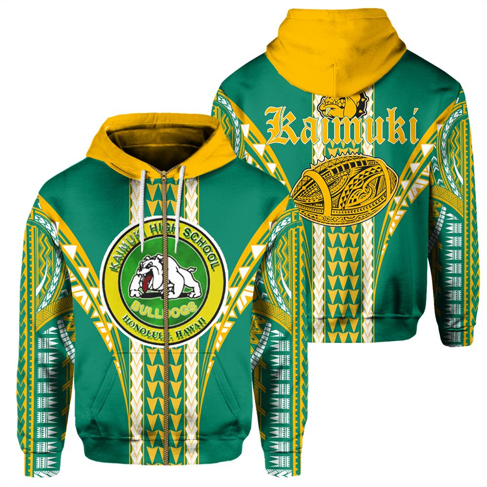 Hawaii Hoodie Kaimuki High Football Jersey Hoodie Zip Unisex Green - Polynesian Pride