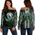 Hawaii - Kapaa High Football Jersey Women's Off Shoulder Sweater - AH Green - Polynesian Pride