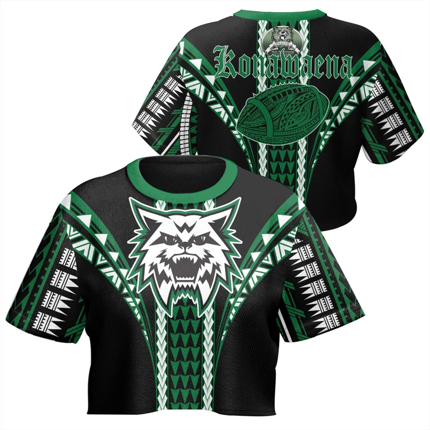 Hawaii - Konaweana High Football Jersey Crop Top T - Shirt - AH Crop T-shirt Green - Polynesian Pride