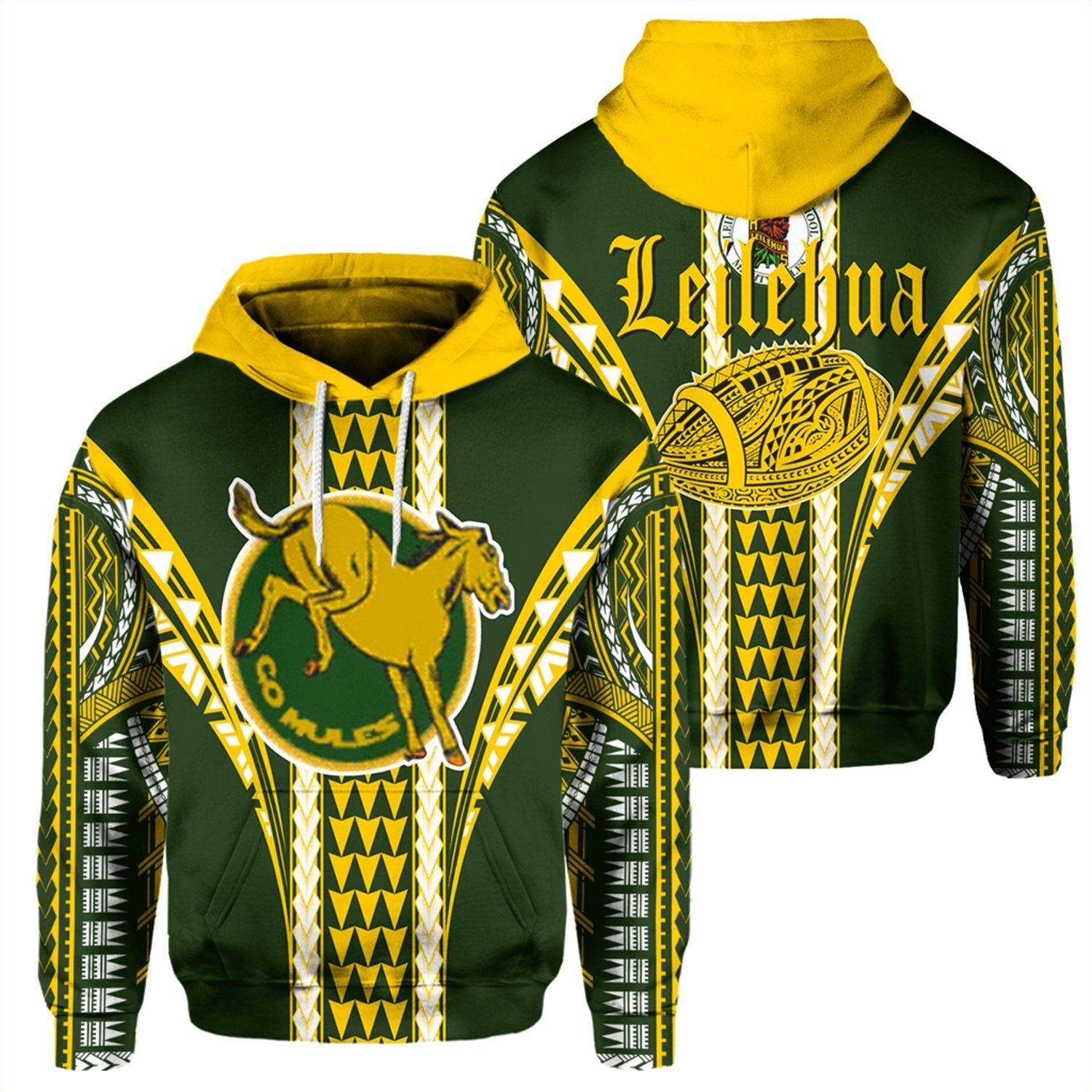 Hawaii Hoodie Leilehua High Football Jersey Hoodie Unisex Green - Polynesian Pride