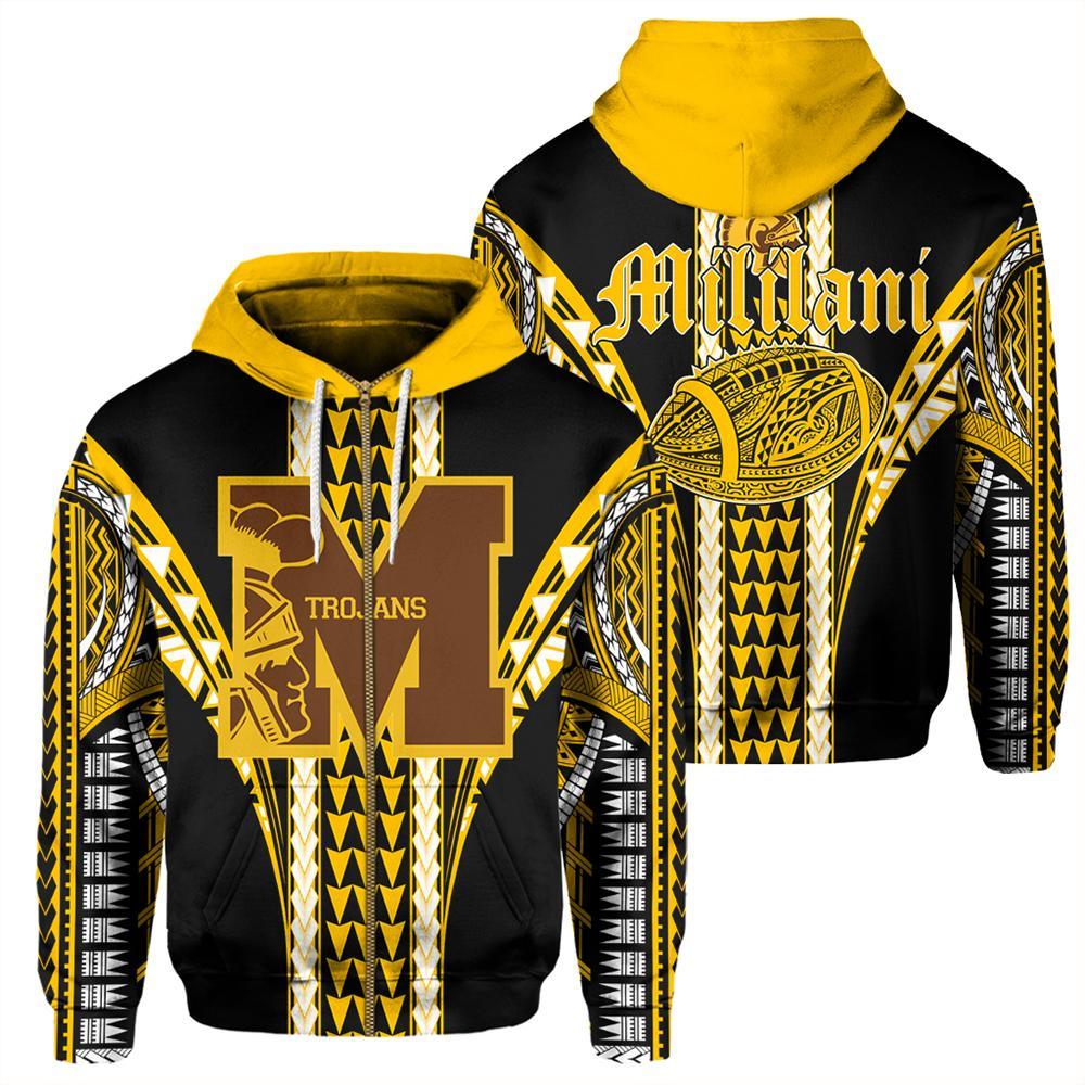 Hawaii Hoodie Mililani High Football Jersey Hoodie Zip Unisex Black - Polynesian Pride