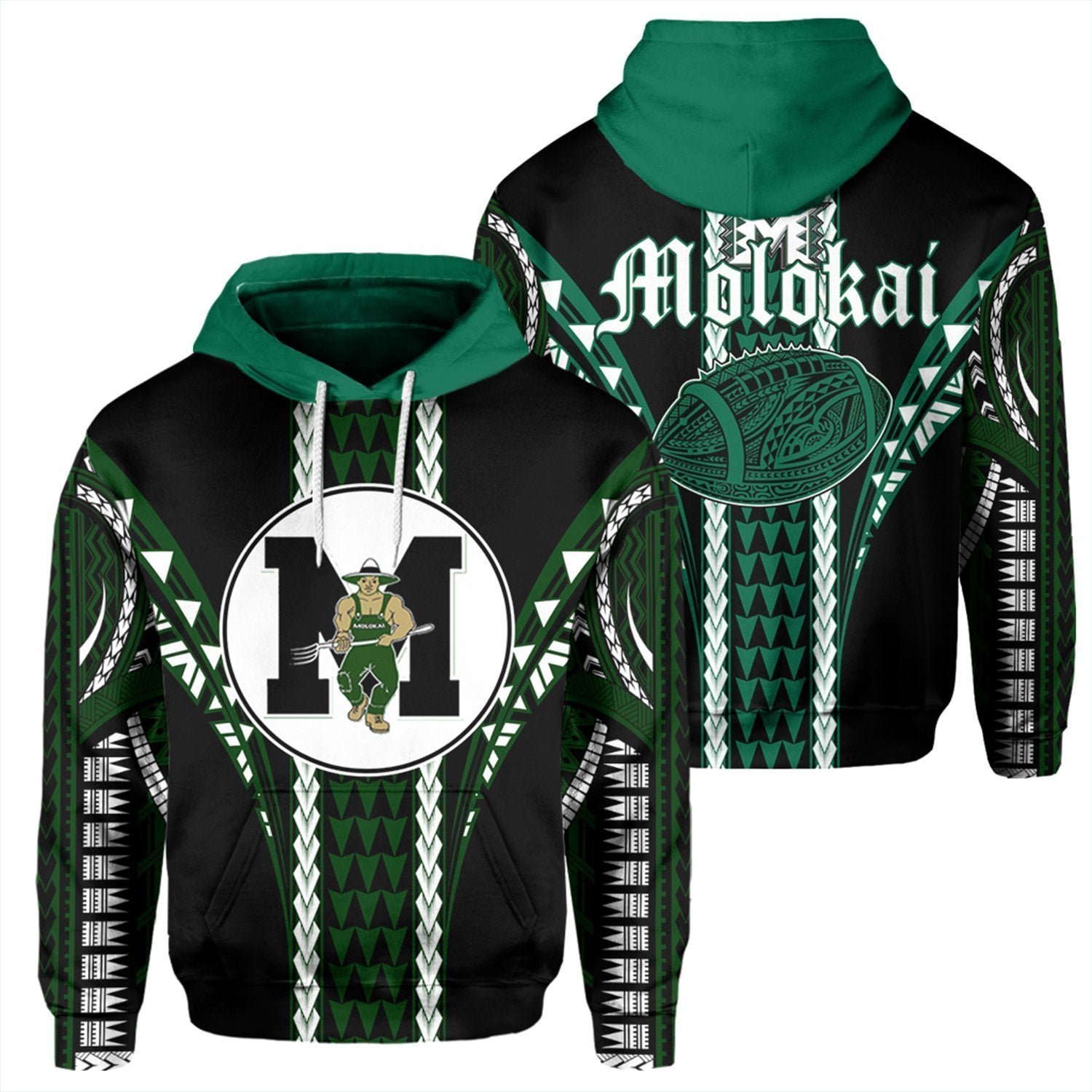 Hawaii Hoodie Molokai High Football Jersey Hoodie Unisex Black - Polynesian Pride