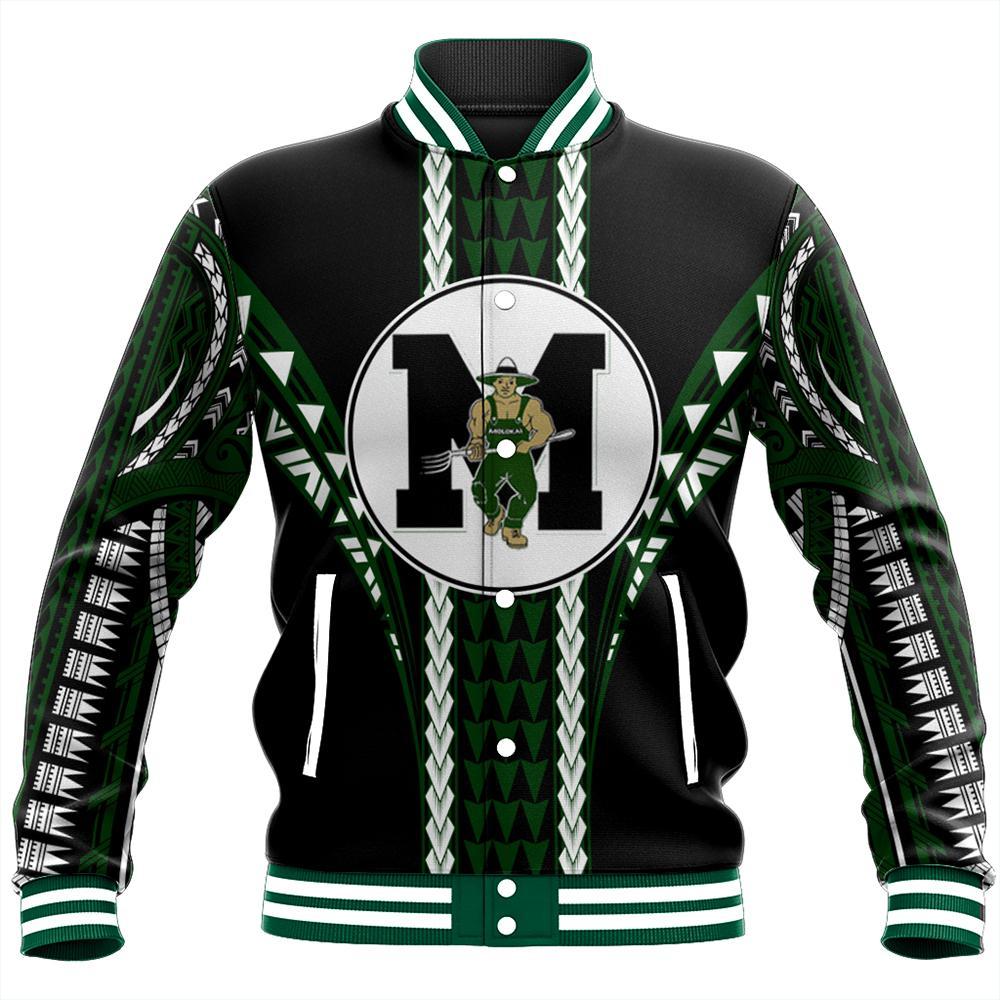 Hawaii Baseball Jacket - Molokai High Baseball Jacket - AH Unisex Green - Polynesian Pride