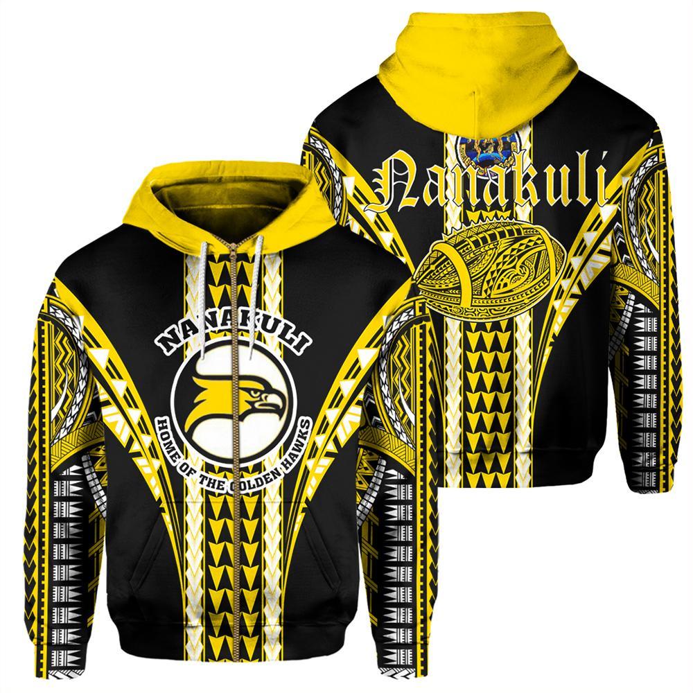 Hawaii Hoodie Nanakuli High Football Jersey Hoodie Zip Unisex Yellow - Polynesian Pride