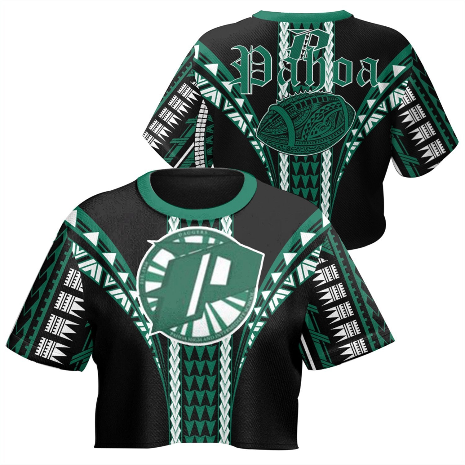 Hawaii - Pahoa High Football Jersey Crop Top T - Shirt - AH Crop T-shirt Green - Polynesian Pride