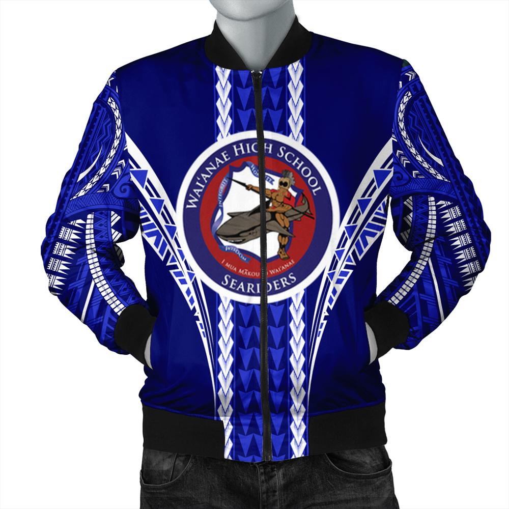 Hawaii Bomber Jacket - Waianae High Footbal Jersey Bomber Jacket - AH Blue Unisex - Polynesian Pride