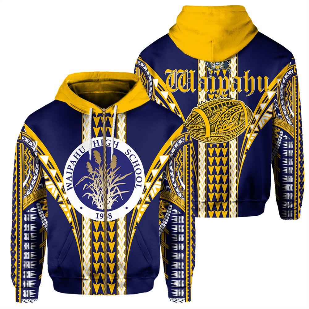 Hawaii Hoodie Waipahu High Football Jersey Hoodie Zip Unisex Blue - Polynesian Pride