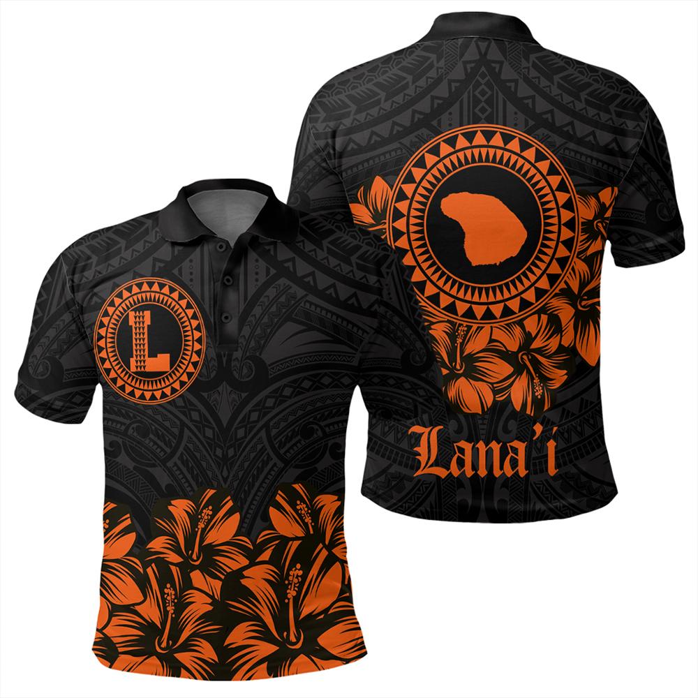 Lanai Map Hibiscus Polynesian Polo Shirt Lithe Style Unisex Orange - Polynesian Pride