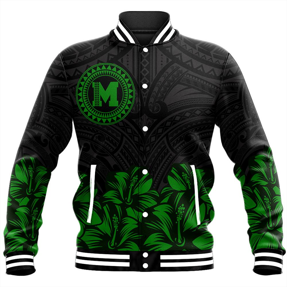 Molokai Map Hibiscus Polynesian Baseball Jacket - Lithe Style - AH Unisex Green - Polynesian Pride