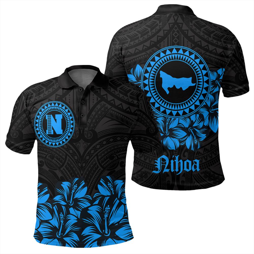 Nihoa Map Hibiscus Polynesian Polo Shirt Lithe Style Unisex Blue - Polynesian Pride