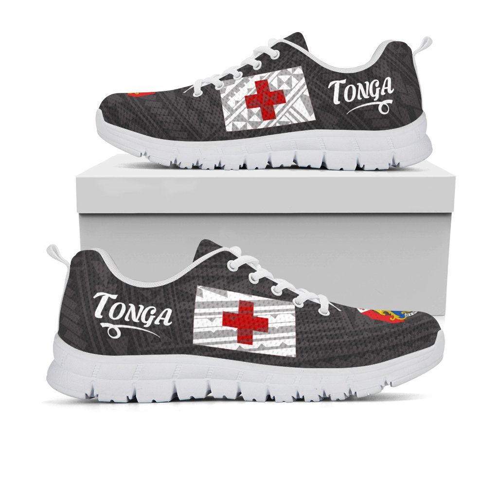 Tonga Sneakers - Tonga Flag Coat Of Arms Black - A5 - Polynesian Pride