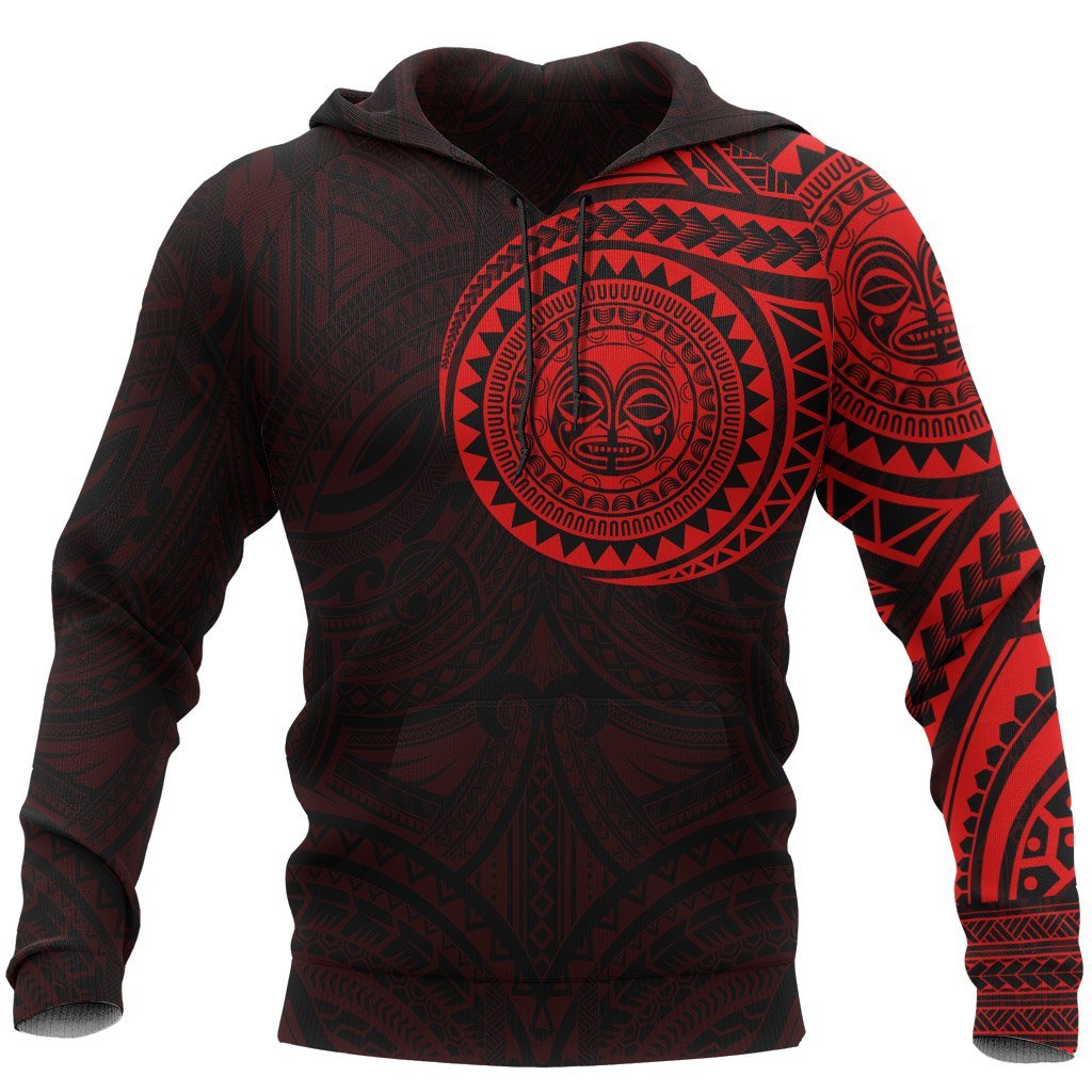 Hoodie Polynesian Tiki Face Tattoo Style Red Unisex Black-Gold - Polynesian Pride