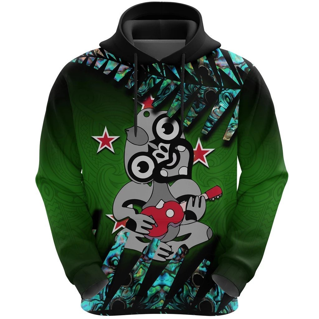 Hei Tiki Ukulele Music Maori Hoodie Unisex Green - Polynesian Pride