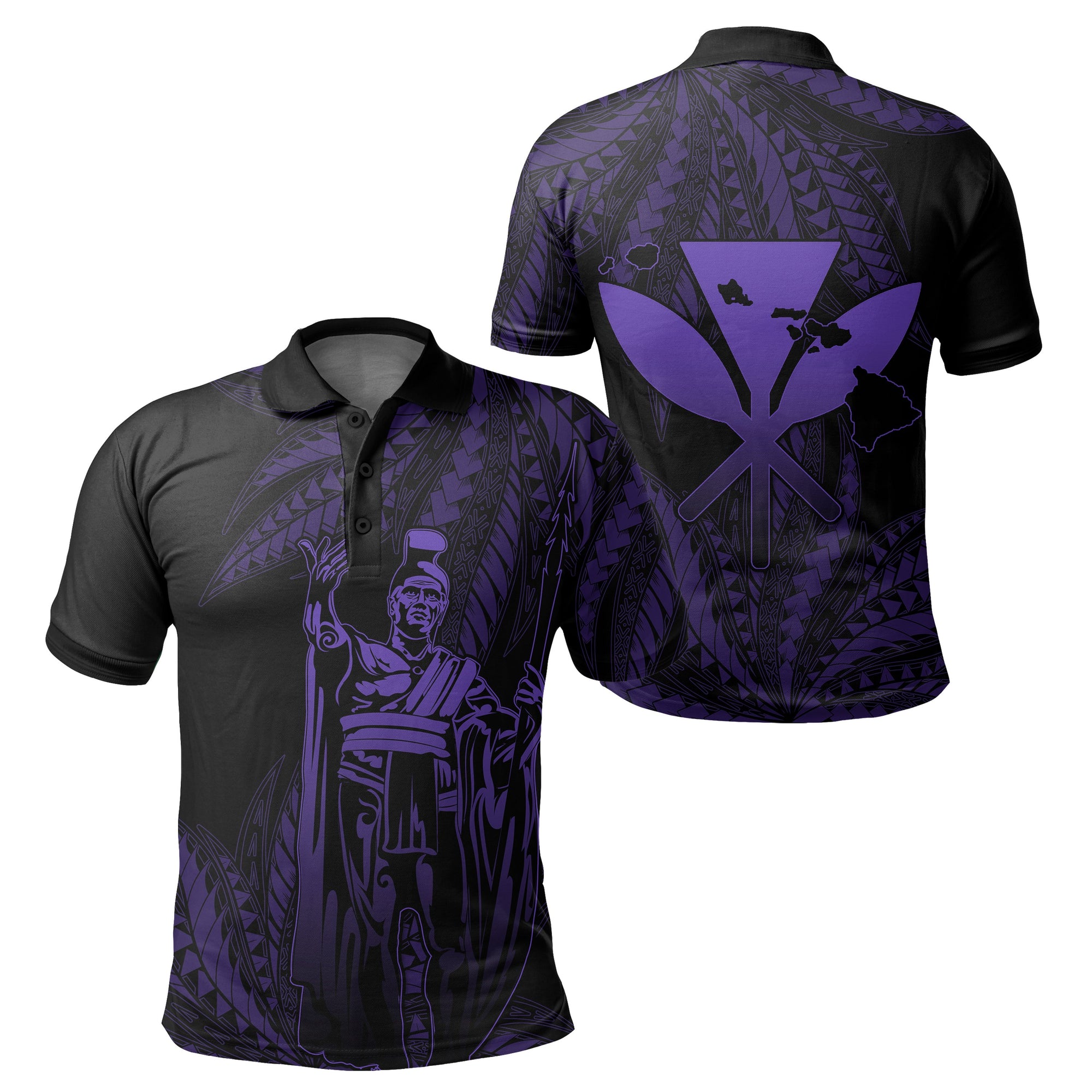 Hawaii King Polynesian Polo Shirt Durk Style Purple Unisex Black - Polynesian Pride