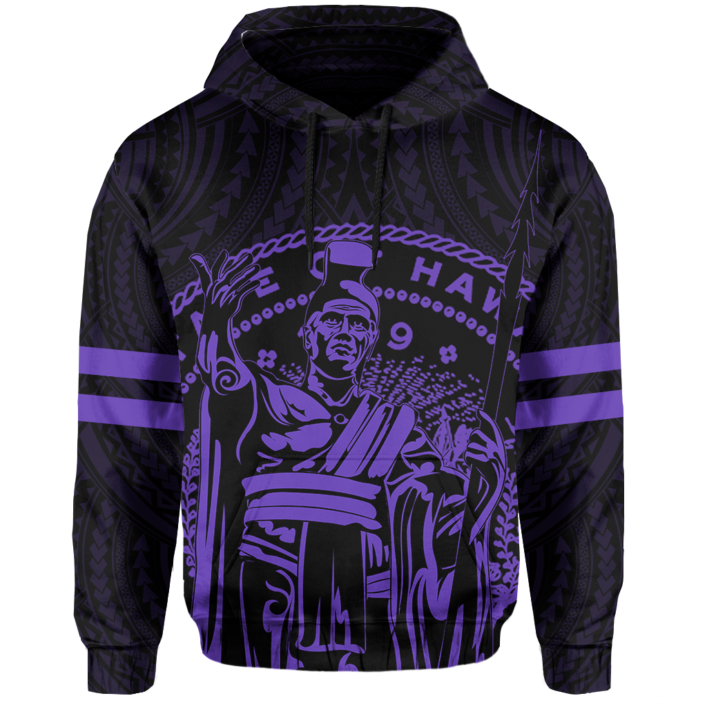 Polynesian King Kanaka Map Seal of Hawaii Hoodie Purple - Polynesian Pride