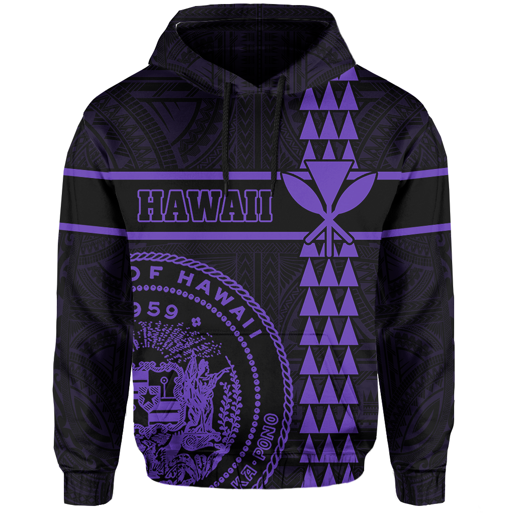 Polynesian Kakau Kanaka Seal of Hawaii Hoodie Purple - Polynesian Pride