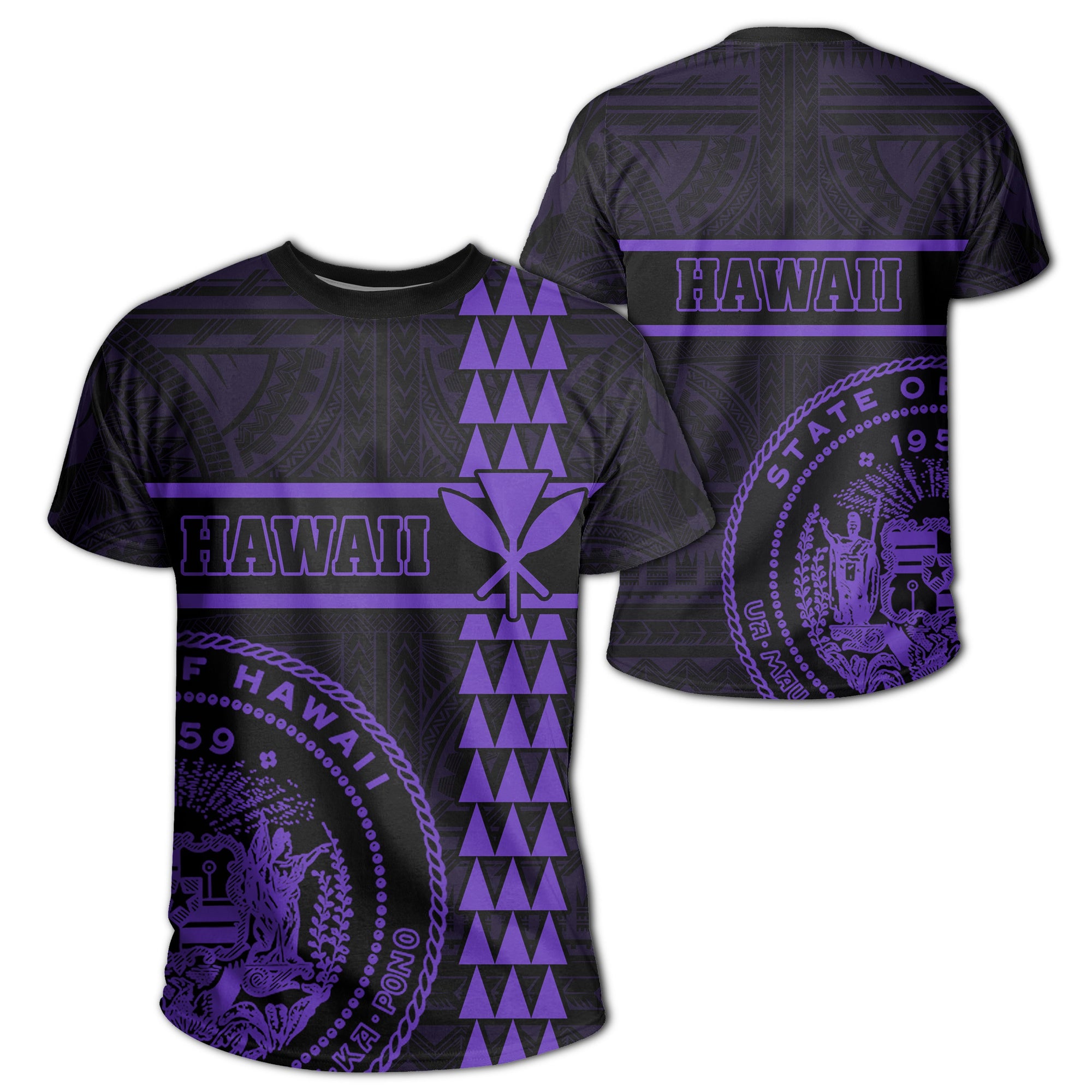 Hawaii Coat of Arms Kanaka Polynesian T Shirt Purple Unisex Purple - Polynesian Pride