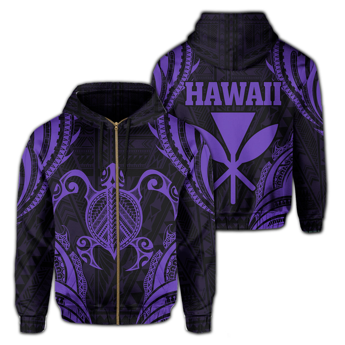 Polynesian Turtle Kanaka Maoli Hawaii Zip Hoodie Purple Unisex Purple - Polynesian Pride
