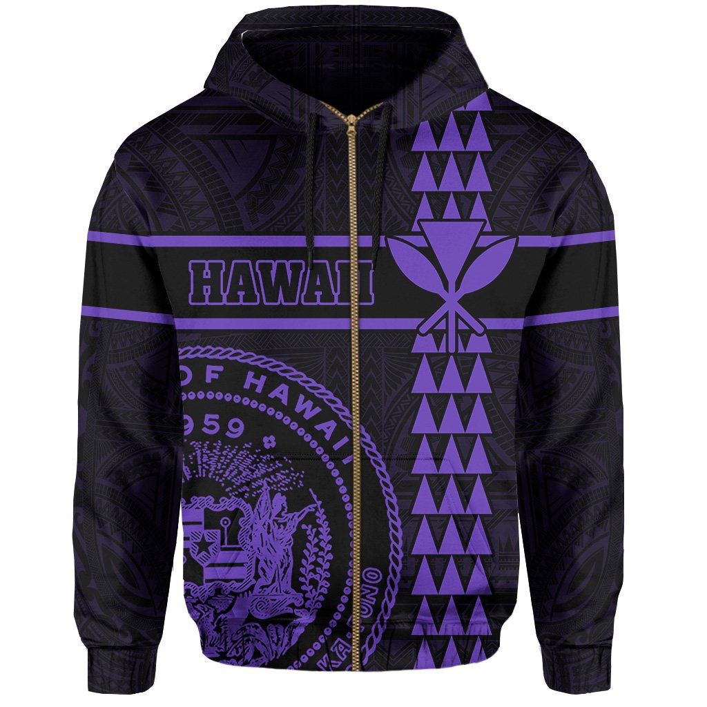 Polynesian Kakau Kanaka Seal of Hawaii Zip Hoodie Purple - Polynesian Pride