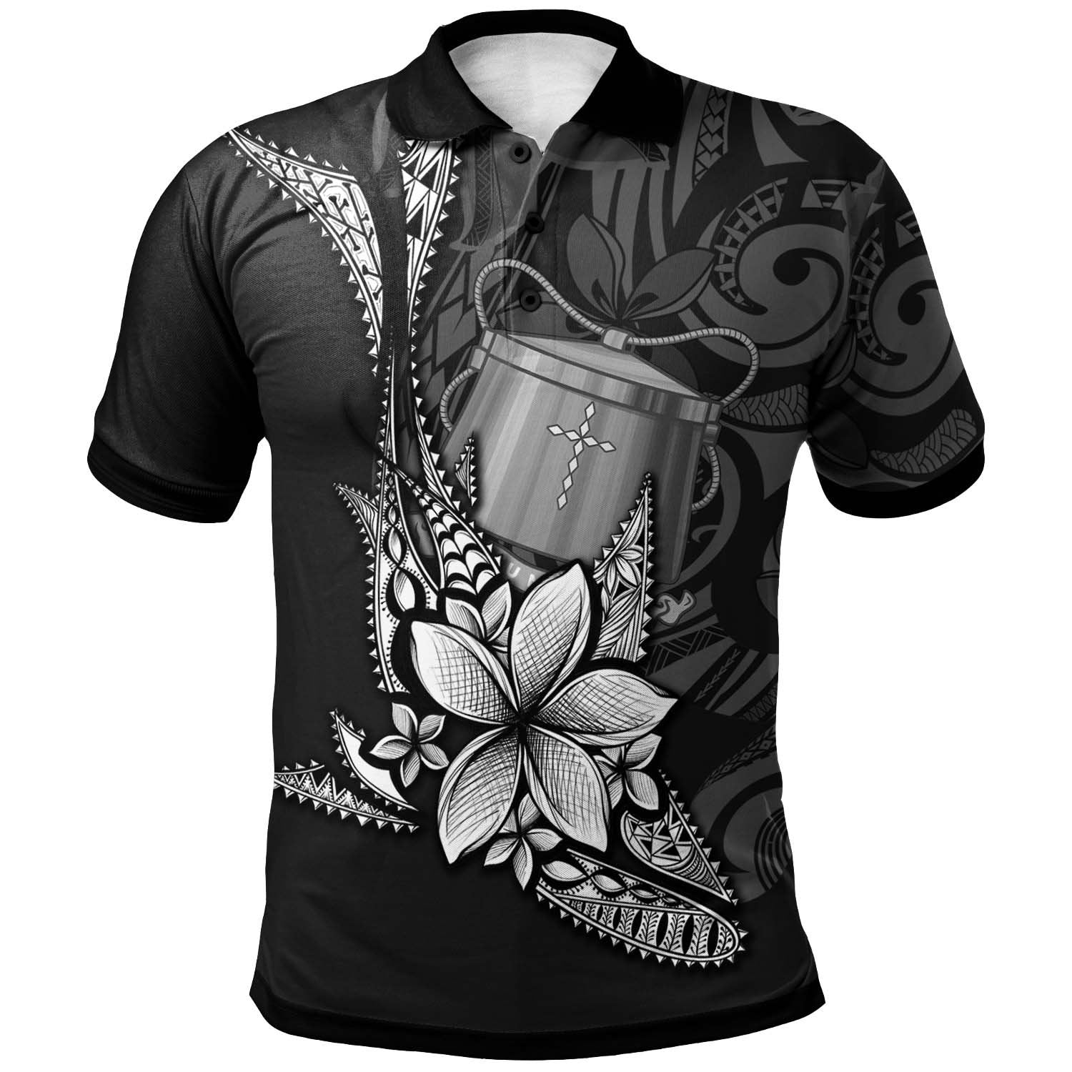 Tokelau Polo Shirt Fish With Plumeria Flowers Style Unisex Black - Polynesian Pride