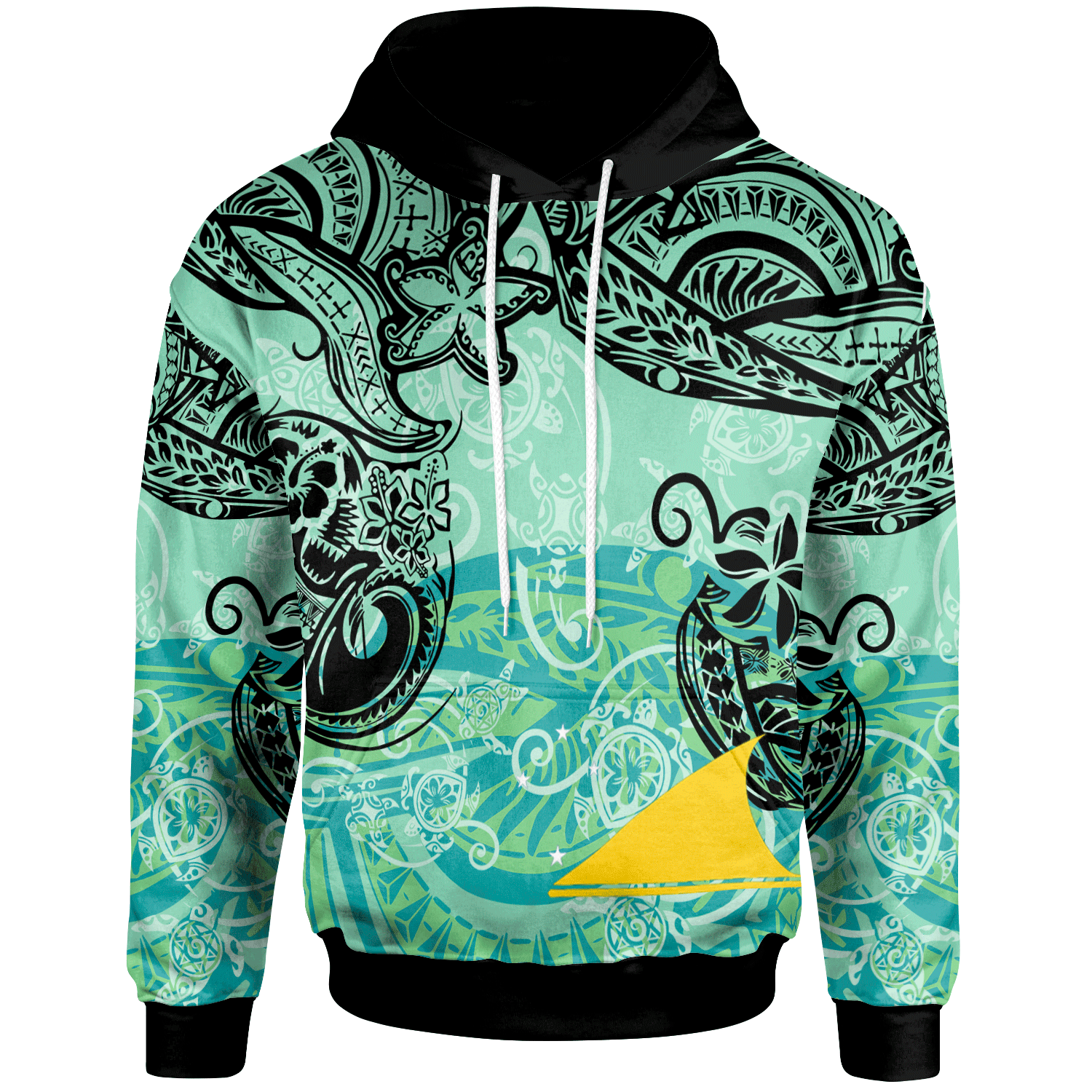 Tokelau Hoodie Vintage Floral Pattern Green Color Unisex Green - Polynesian Pride