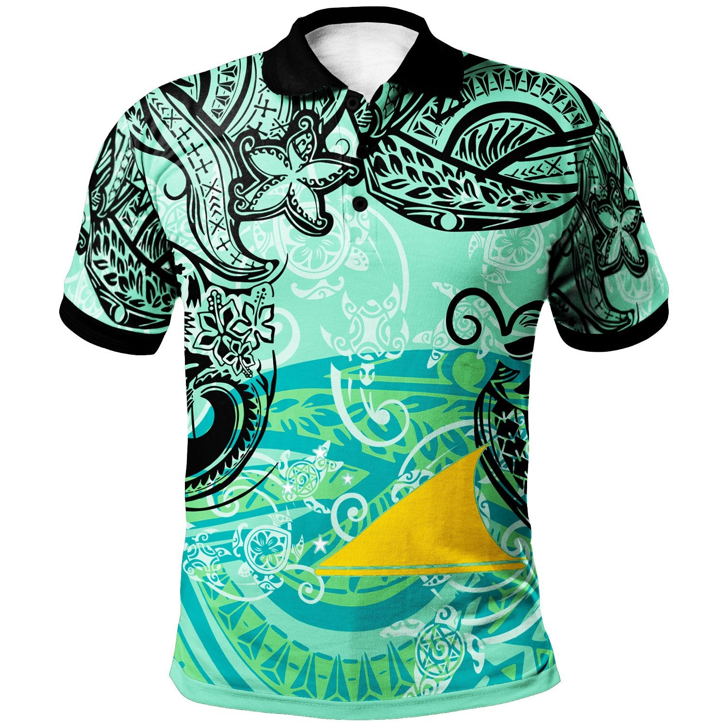 Tokelau Polo Shirt Vintage Floral Pattern Green Color Unisex Green - Polynesian Pride