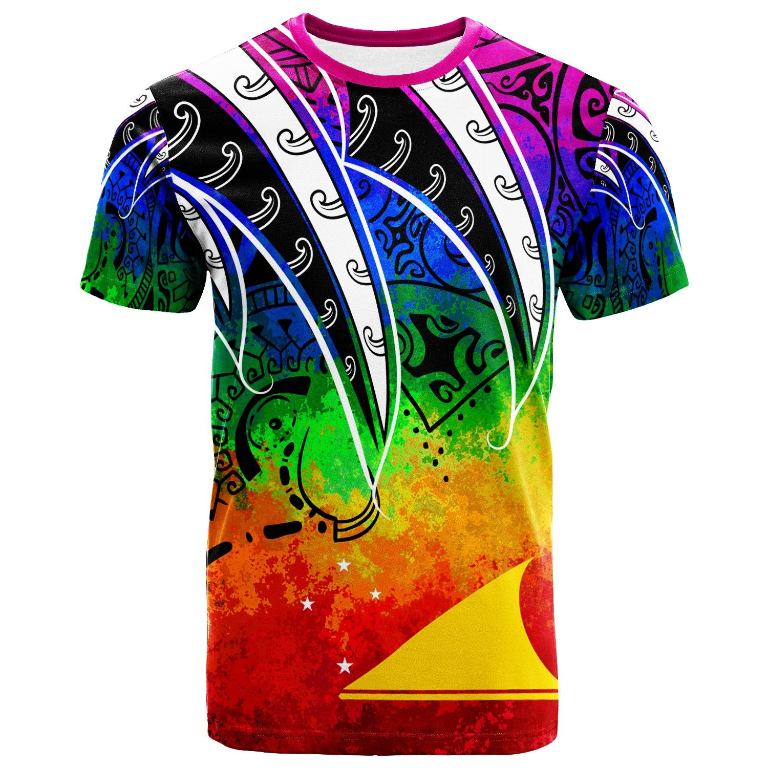 Tokelau T Shirt Tropical Leaf Rainbow Color Unisex Rainbow Color - Polynesian Pride