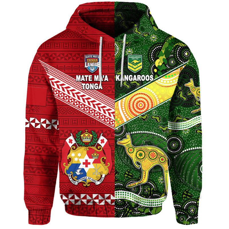 Custom Tonga Australia Rugby Hoodie Mate Maa Ngatu and Aboriginal Kangaroos Together LT8 Pullover Hoodie - Polynesian Pride