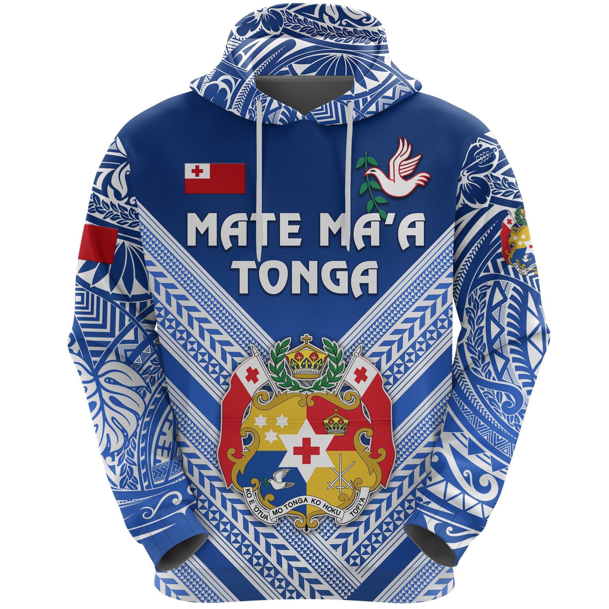 Custom Mate Maa Tonga Rugby Hoodie Polynesian Creative Style, Custom Text and Number Blue Unisex Blue - Polynesian Pride