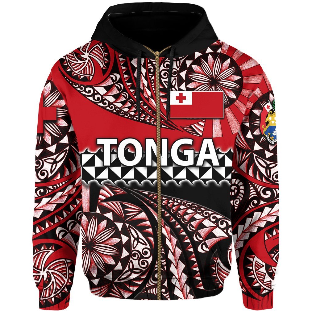 Zip up Hoodie Tonga Polynesian Tattoo Tongan Tapa Unisex Red - Polynesian Pride