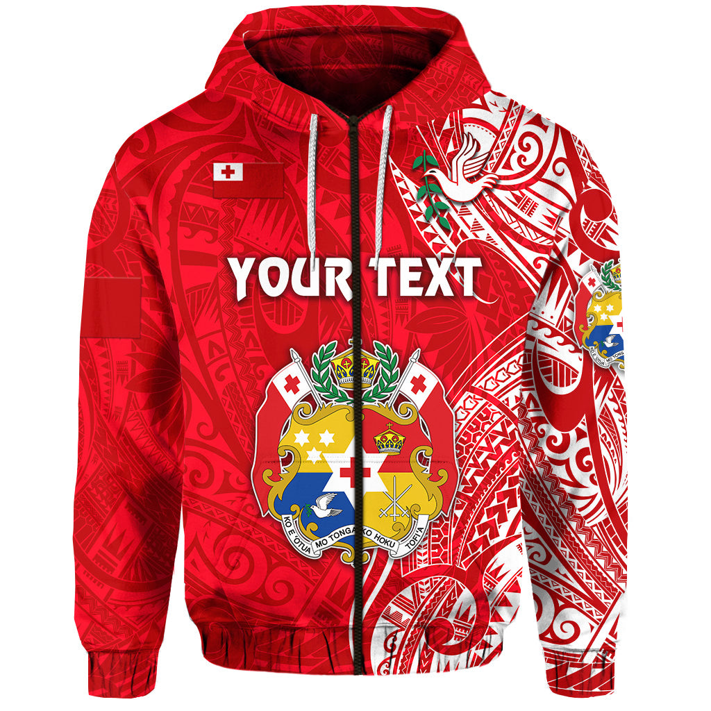 Custom Tonga Coat of Arms Zip Hoodie Simple Vibes Bright Red LT8 - Polynesian Pride