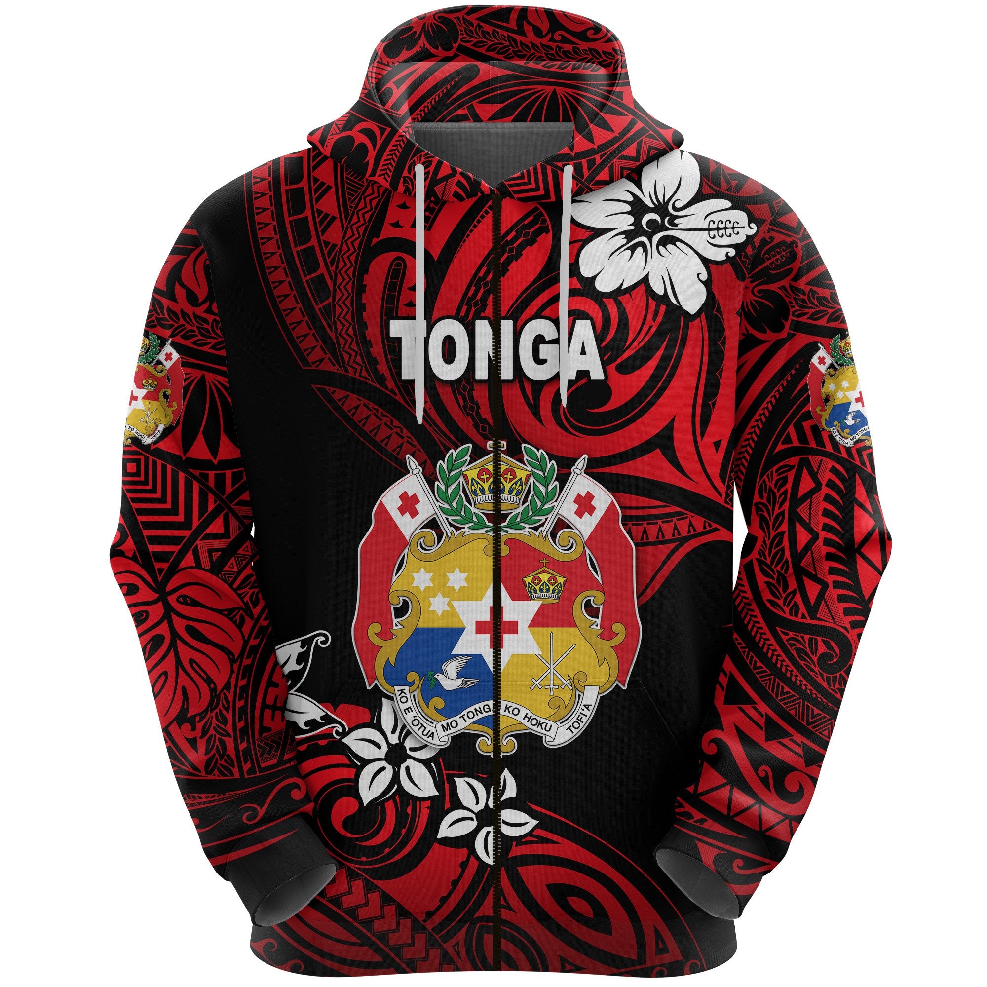 Custom Mate Maa Tonga Rugby Zip Hoodie Polynesian Unique Vibes Red, Custom Text and Number Unisex Red - Polynesian Pride