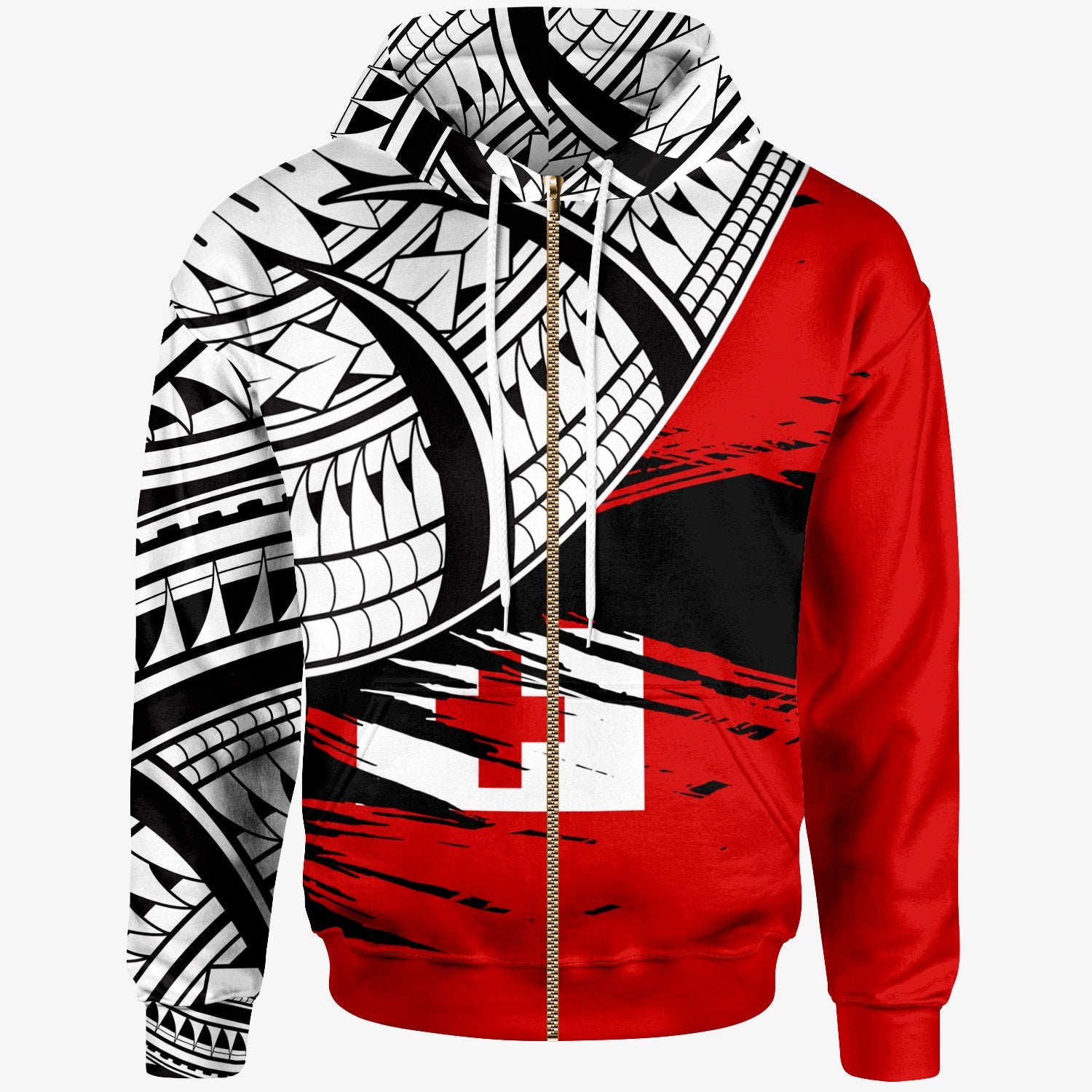 Tonga Custom Zip Hoodie Tonga Flag Style With Claw Pattern Unisex Red - Polynesian Pride