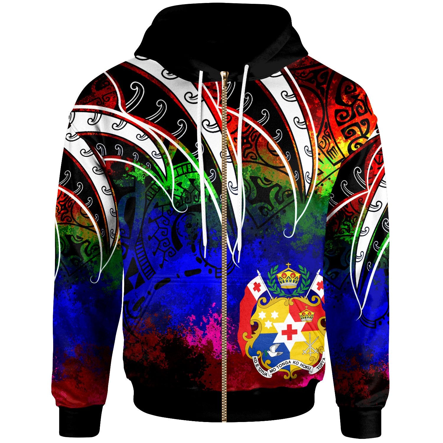 Tonga Zip Hoodie Tropical Leaf Rainbow Color Unisex Rainbow - Polynesian Pride