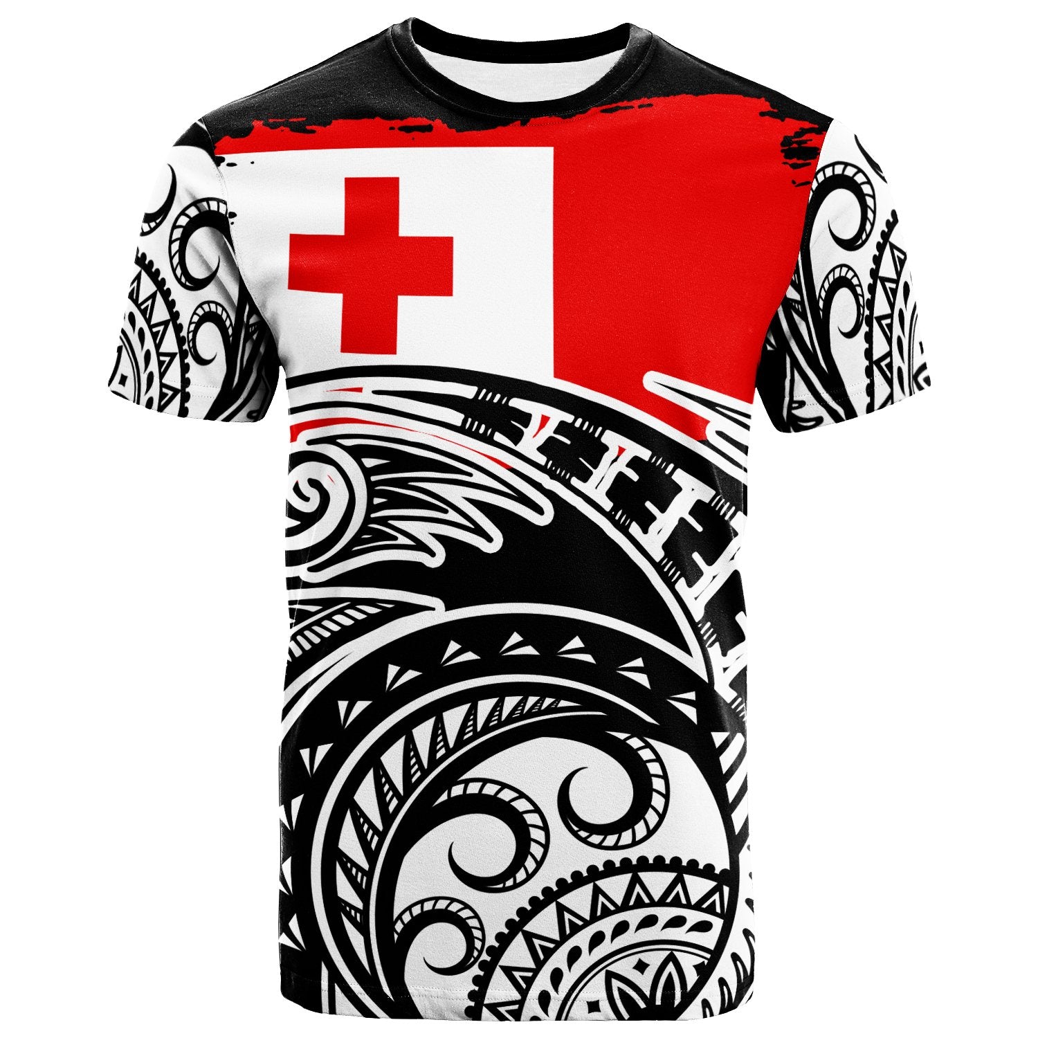 TongaT Shirt Ethnic Style With Round Black White Pattern Unisex Black - Polynesian Pride