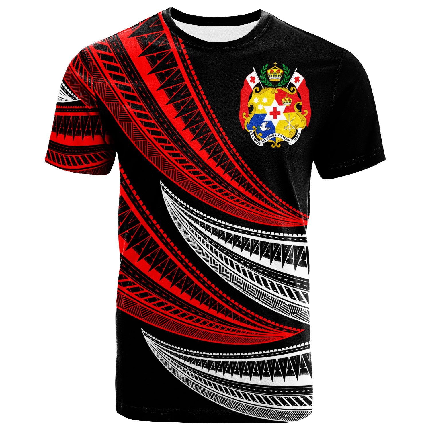 Tonga Custom T Shirt Wave Pattern Alternating Red Color Unisex Black - Polynesian Pride