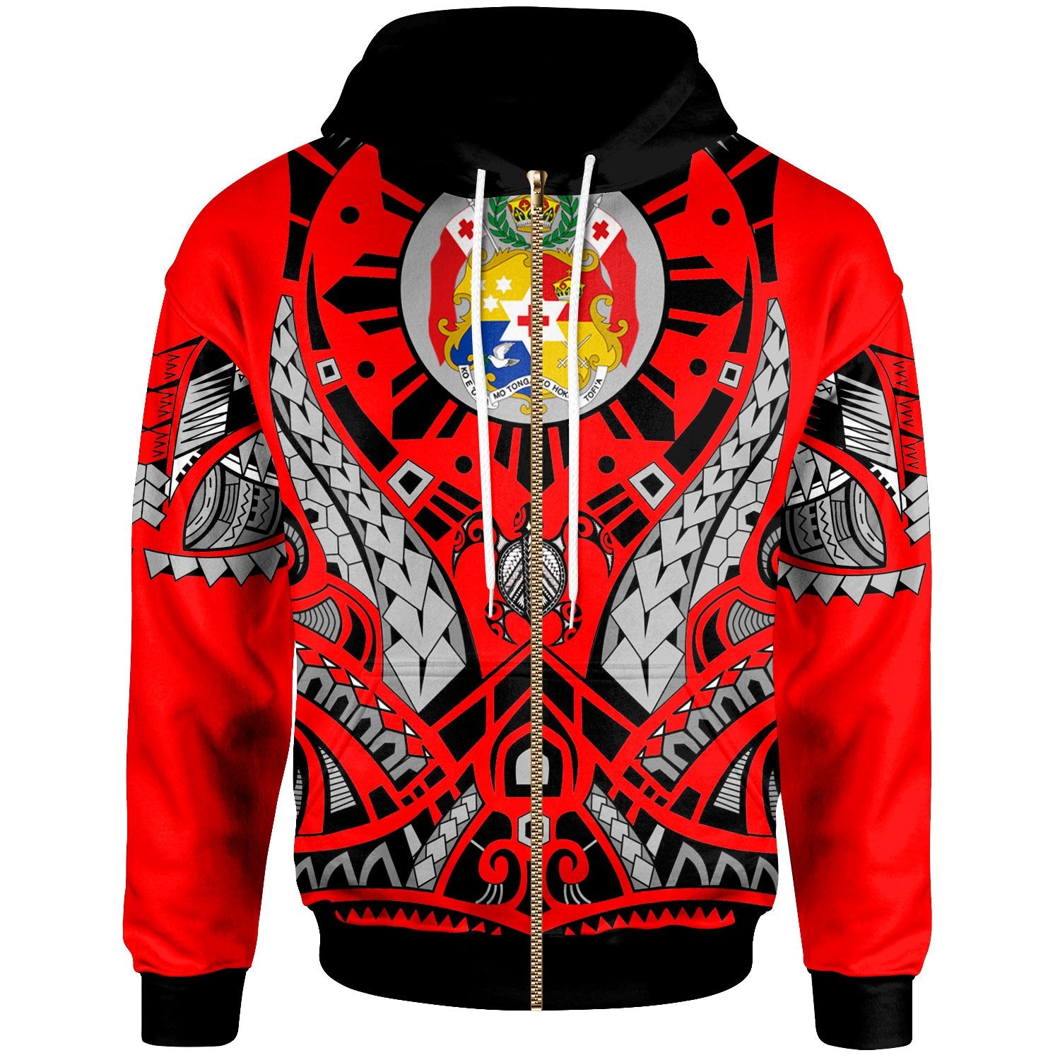 Tonga Zip Hoodie Tribal Sun Tattoo Red Color Unisex Red - Polynesian Pride