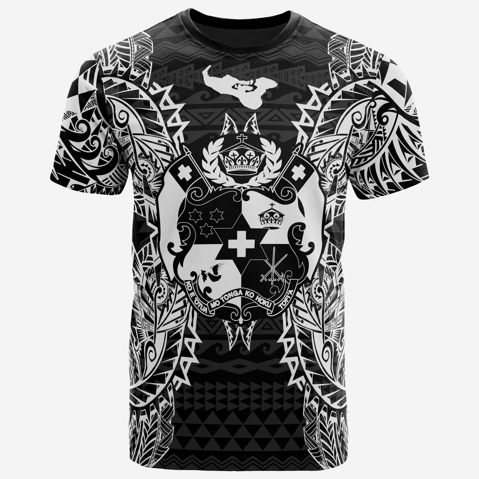 Tonga T Shirt Tonga Coat of Arms Map Polynesian Tattoo White Black Unisex Black - Polynesian Pride