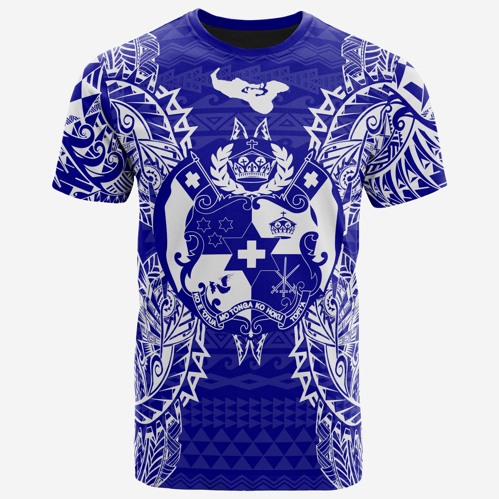 Tonga T Shirt Tonga Coat of Arms Map Polynesian Tattoo Blue Unisex Blue - Polynesian Pride