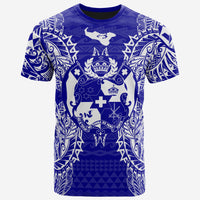 Tonga T Shirt Tonga Coat of Arms Map Polynesian Tattoo Blue Unisex Blue - Polynesian Pride