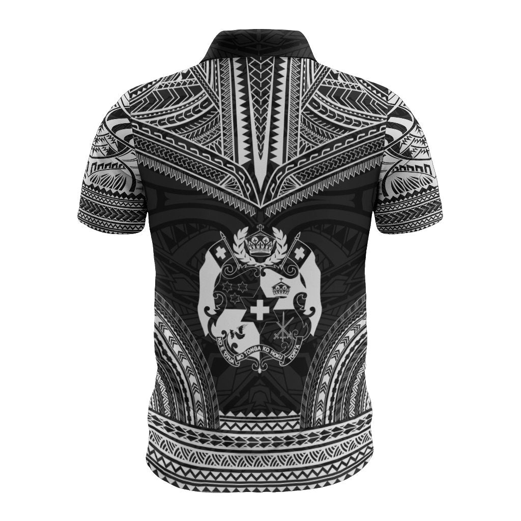Tonga Polo Shirt Tongan Coat Of Arms Polynesian Chief Tattoo Black Version - Polynesian Pride