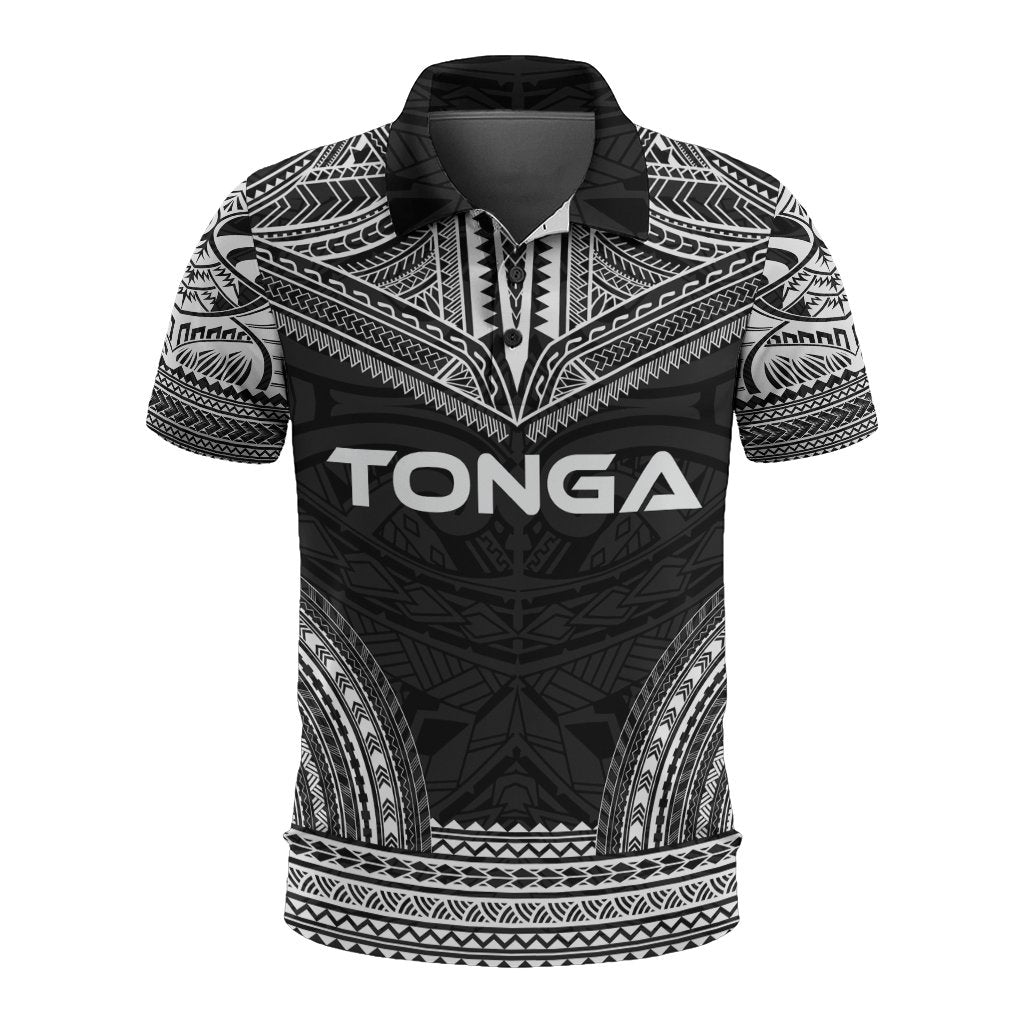 Tonga Polo Shirt Tongan Coat Of Arms Polynesian Chief Tattoo Black Version Unisex Black - Polynesian Pride