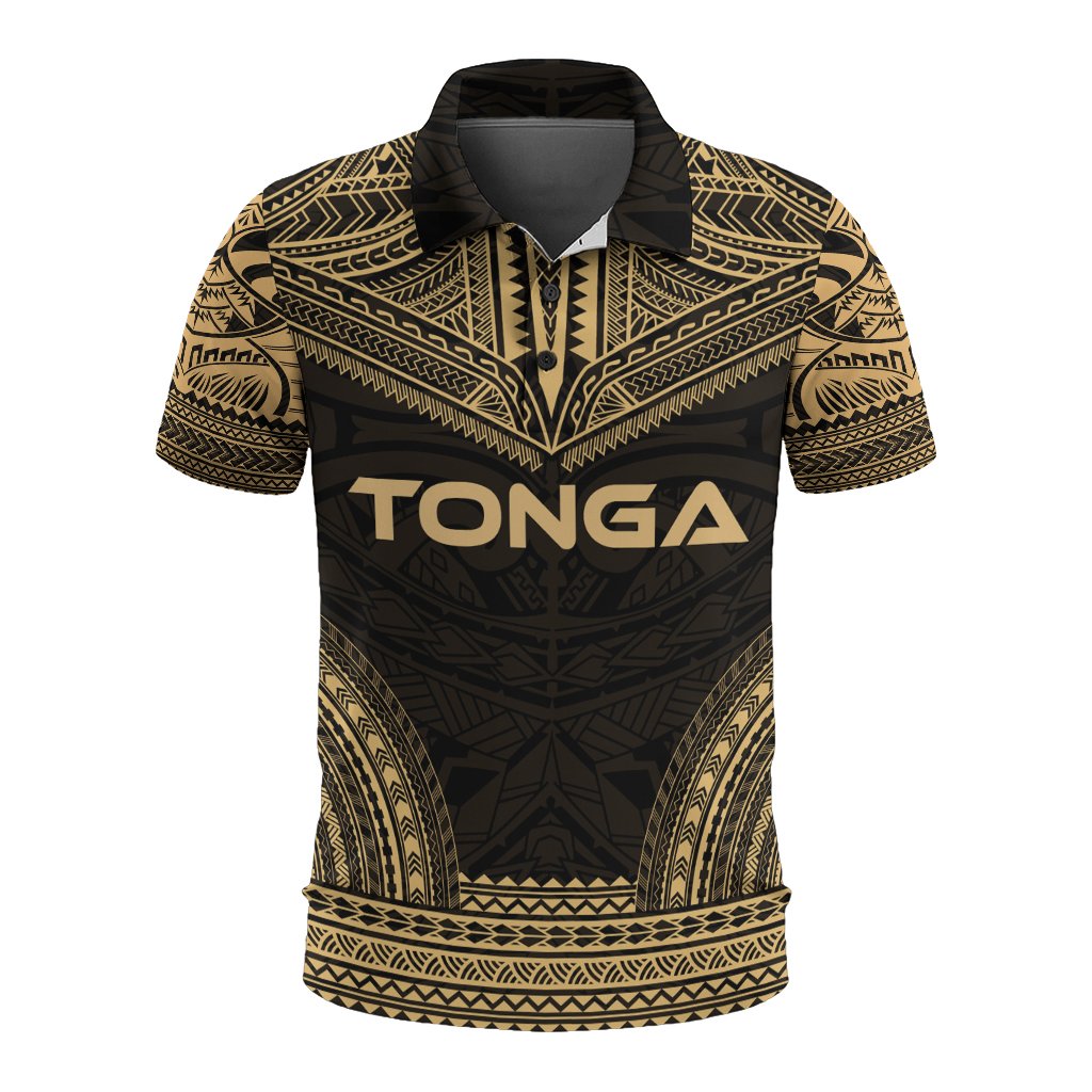 Tonga Polo Shirt Tongan Coat Of Arms Polynesian Chief Tattoo Gold Version Unisex Gold - Polynesian Pride