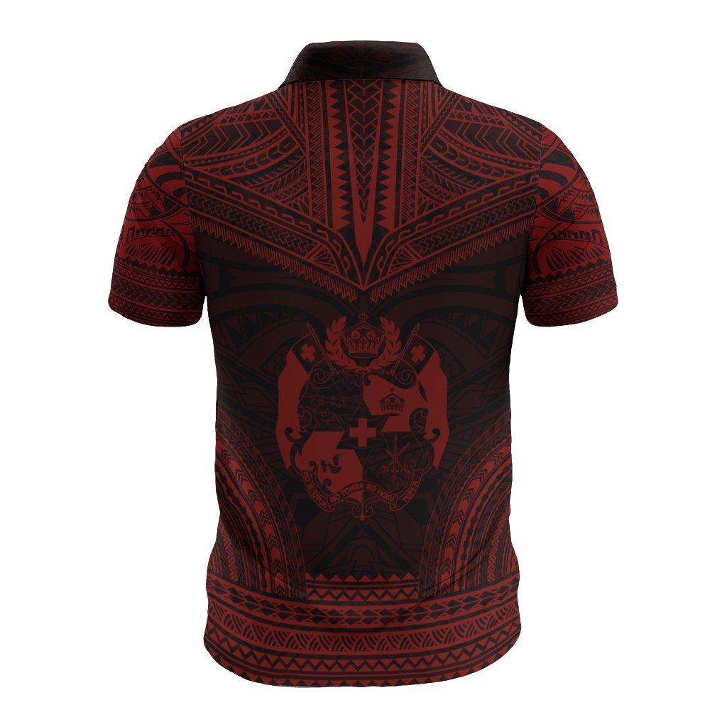 Tonga Polo Shirt Tongan Coat Of Arms Polynesian Chief Tattoo Red Version - Polynesian Pride