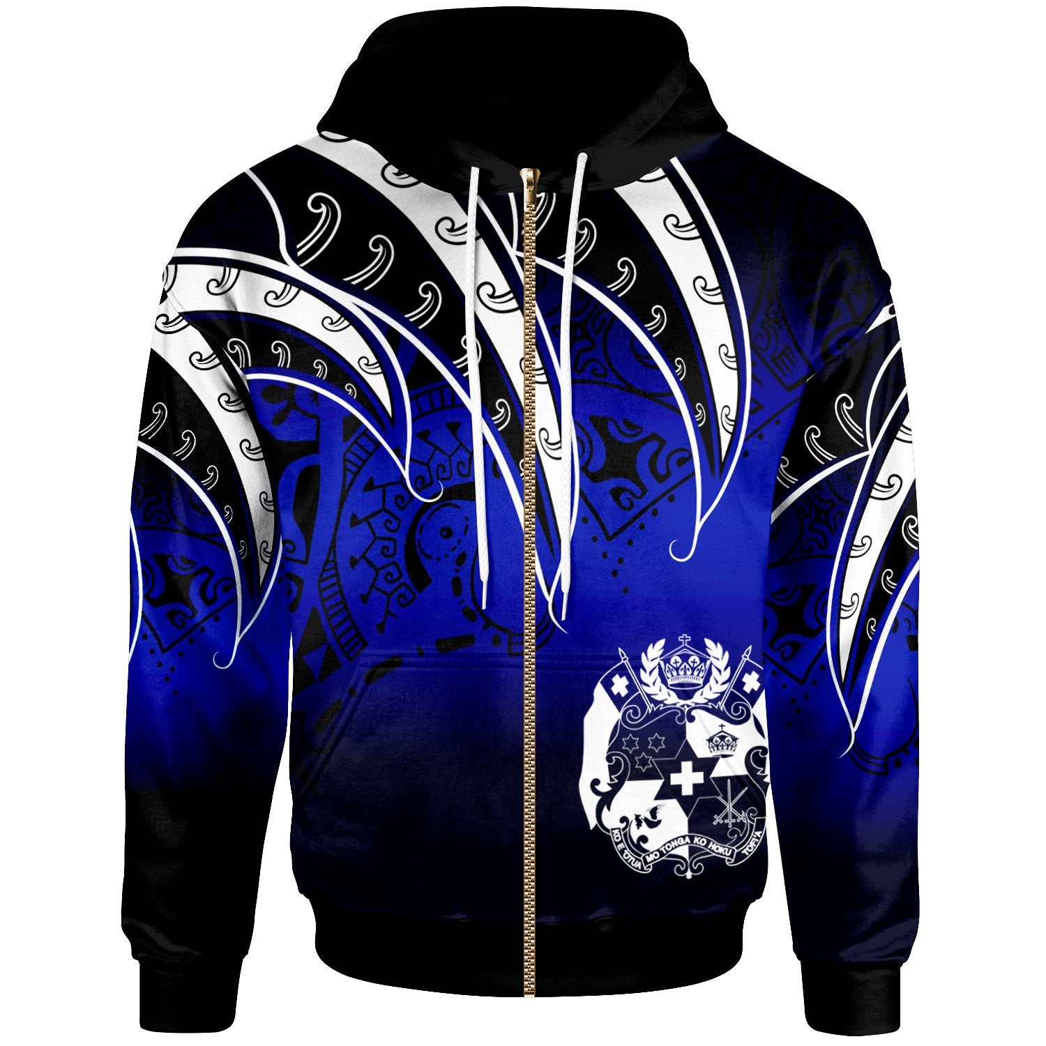 Tonga Zip Hoodie Tropical Leaf Gradient Blue Style Unisex Blue - Polynesian Pride