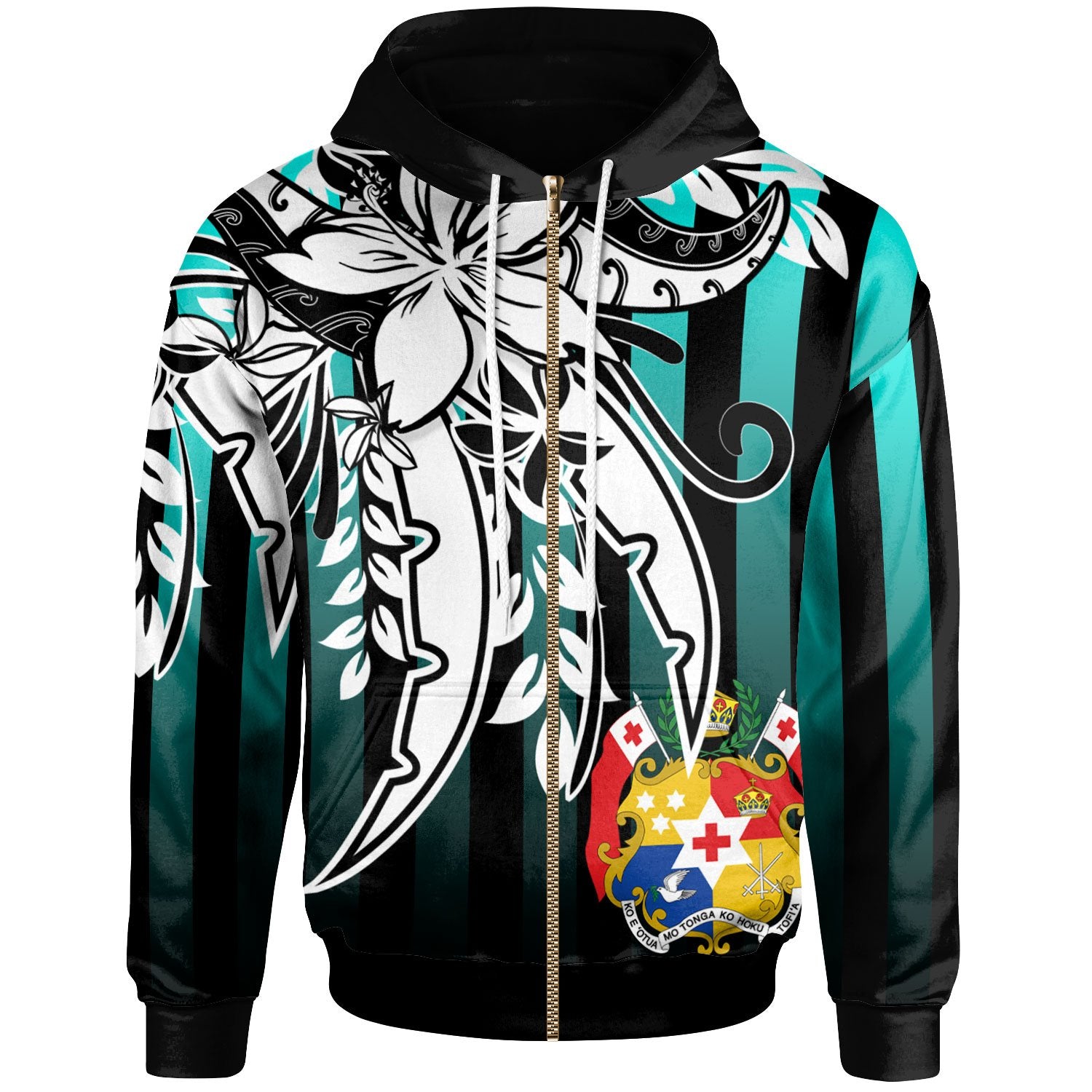 Tonga Zip Hoodie Cyan Vertical Stripes Style Unisex Cyan - Polynesian Pride